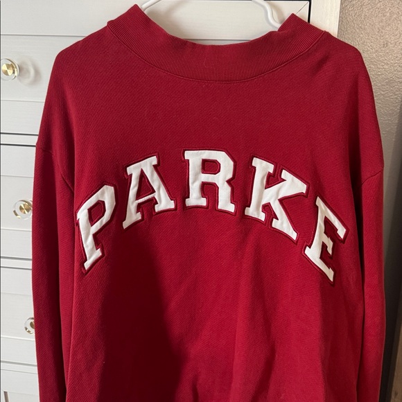 Parke Tops - Parke Crimson & White Mockneck Sweatshirt